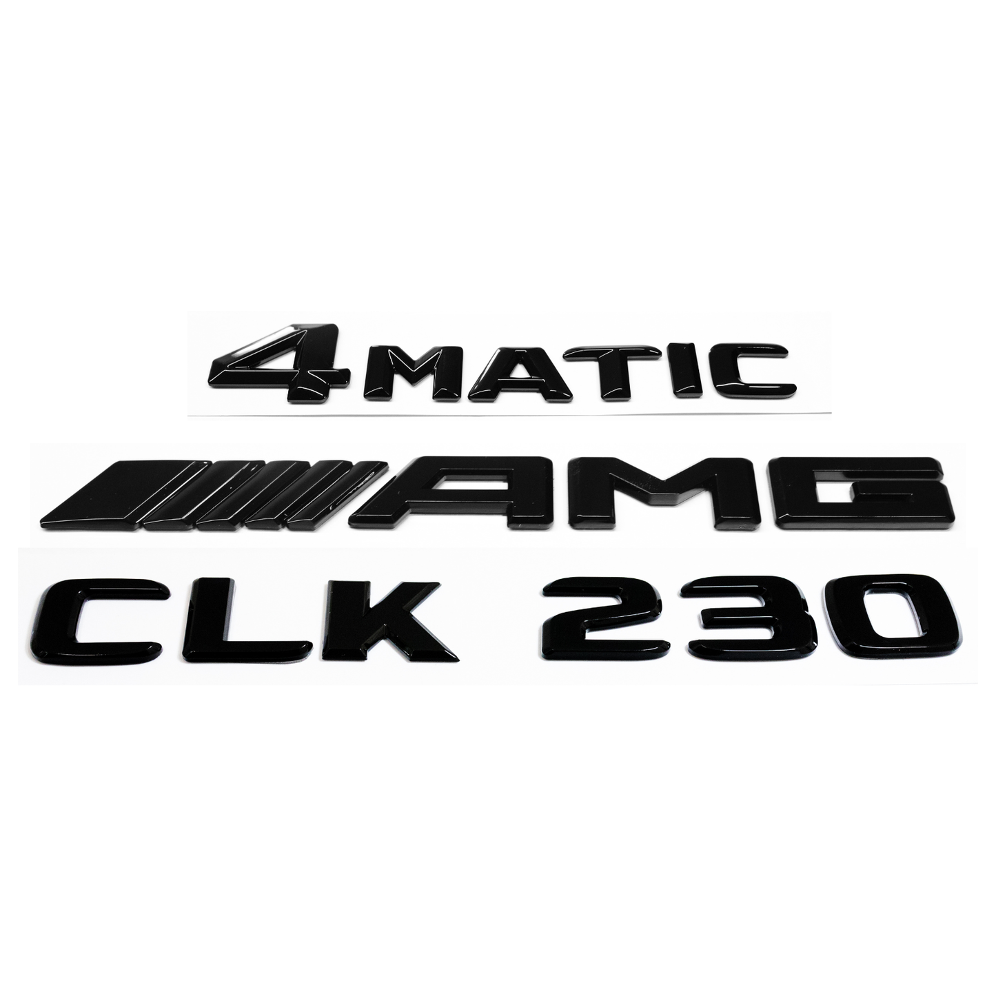 "CLK230" + "4MATIC" + "AMG" Gloss Black Raised Letter Emblem For Rear Trunk Lid Fits Mercedes CLK