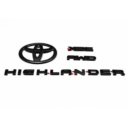 Matte Black Emblem Overlays for 2021–2023 Toyota Highlander XSE AWD