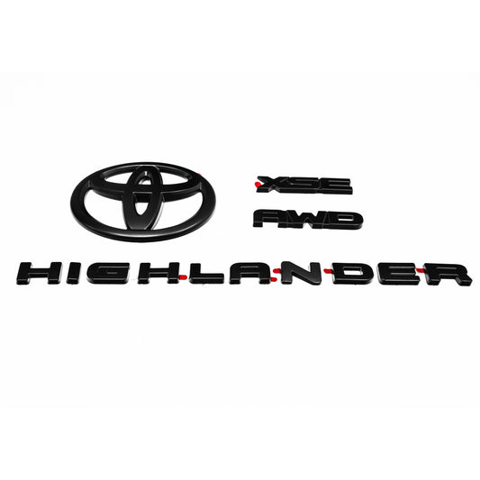 Matte Black Emblem Overlays for 2021–2023 Toyota Highlander XSE AWD
