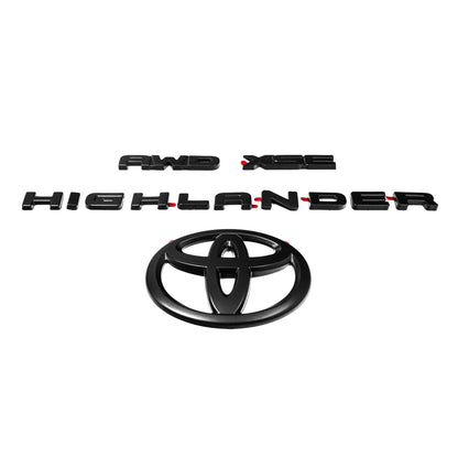 Matte Black Emblem Overlays for 2021–2023 Toyota Highlander XSE AWD