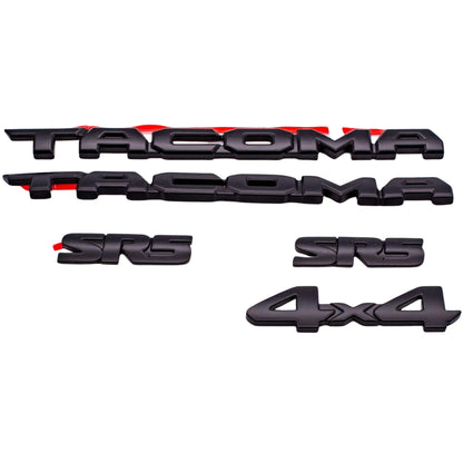 Matte Black Emblem 6PCS Overlays for 2016–2023 Toyota Tacoma SR5 V6 4x4