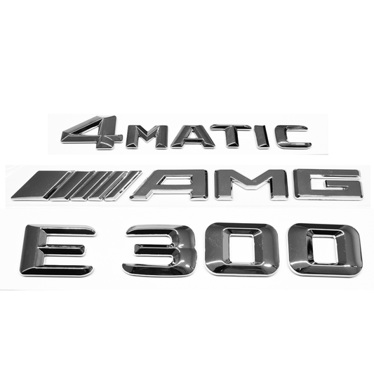 "E300" + "4MATIC" + "AMG" Chrome Raised Letter Emblem For Rear Trunk Lid Fits Mercedes E Class