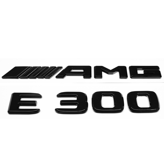 "E300" + "AMG" Gloss Black Raised Letter Emblem For Rear Trunk Lid Fits Mercedes E Class