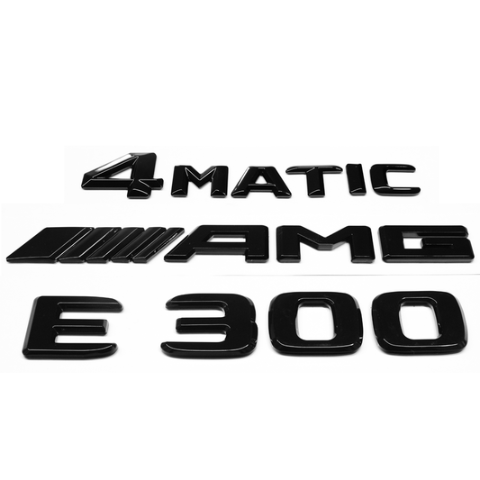 "E300" + "4MATIC" + "AMG" Gloss Black Raised Letter Emblem For Rear Trunk Lid Fits Mercedes E Class