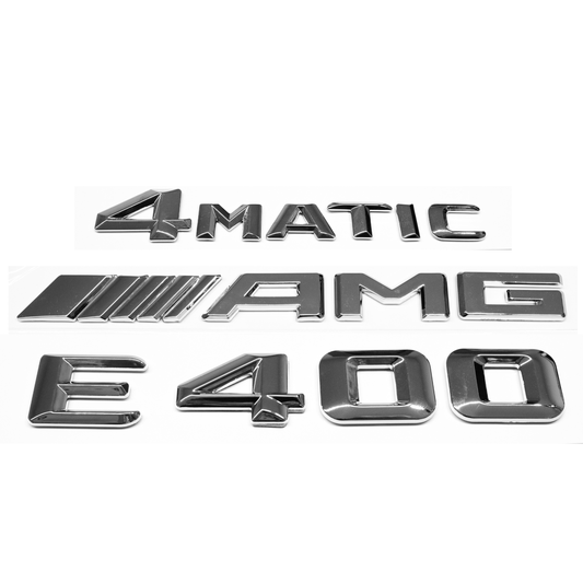 "E400" + "4MATIC" + "AMG" Chrome Raised Letter Emblem For Rear Trunk Lid Fits Mercedes E Class