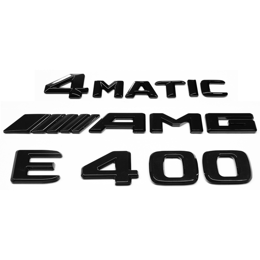 "E400" + "4MATIC" + "AMG" Gloss Black Raised Letter Emblem For Rear Trunk Lid Fits Mercedes E Class