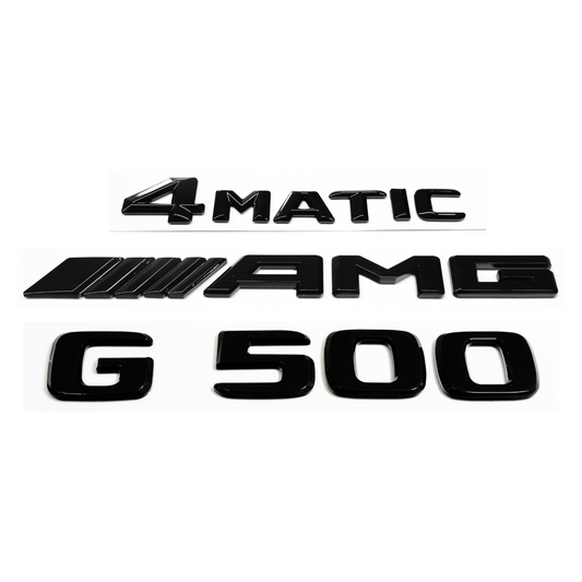 "G500" + "4MATIC" + "AMG" Gloss Black Raised Letter Emblem For Rear Trunk Lid Fits Mercedes G Class