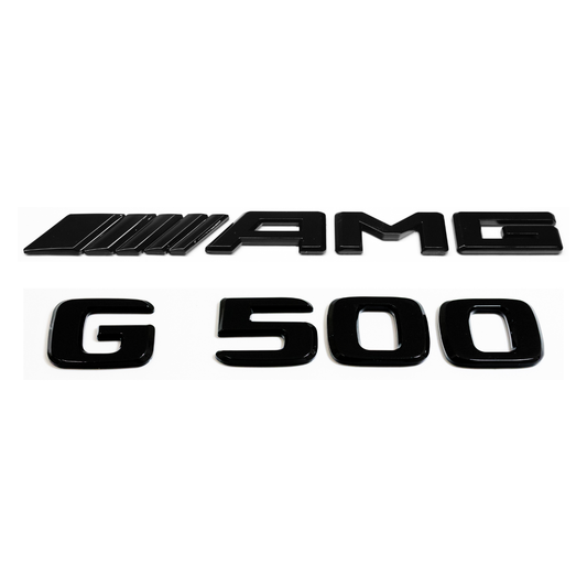 "G500" + "AMG" Gloss Black Raised Letter Emblem For Rear Trunk Lid Fits Mercedes G Class