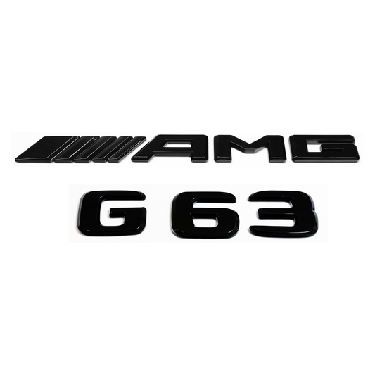 "G63" + "AMG" Gloss Black Raised Letter Emblem For Rear Trunk Lid Fits Mercedes G Class
