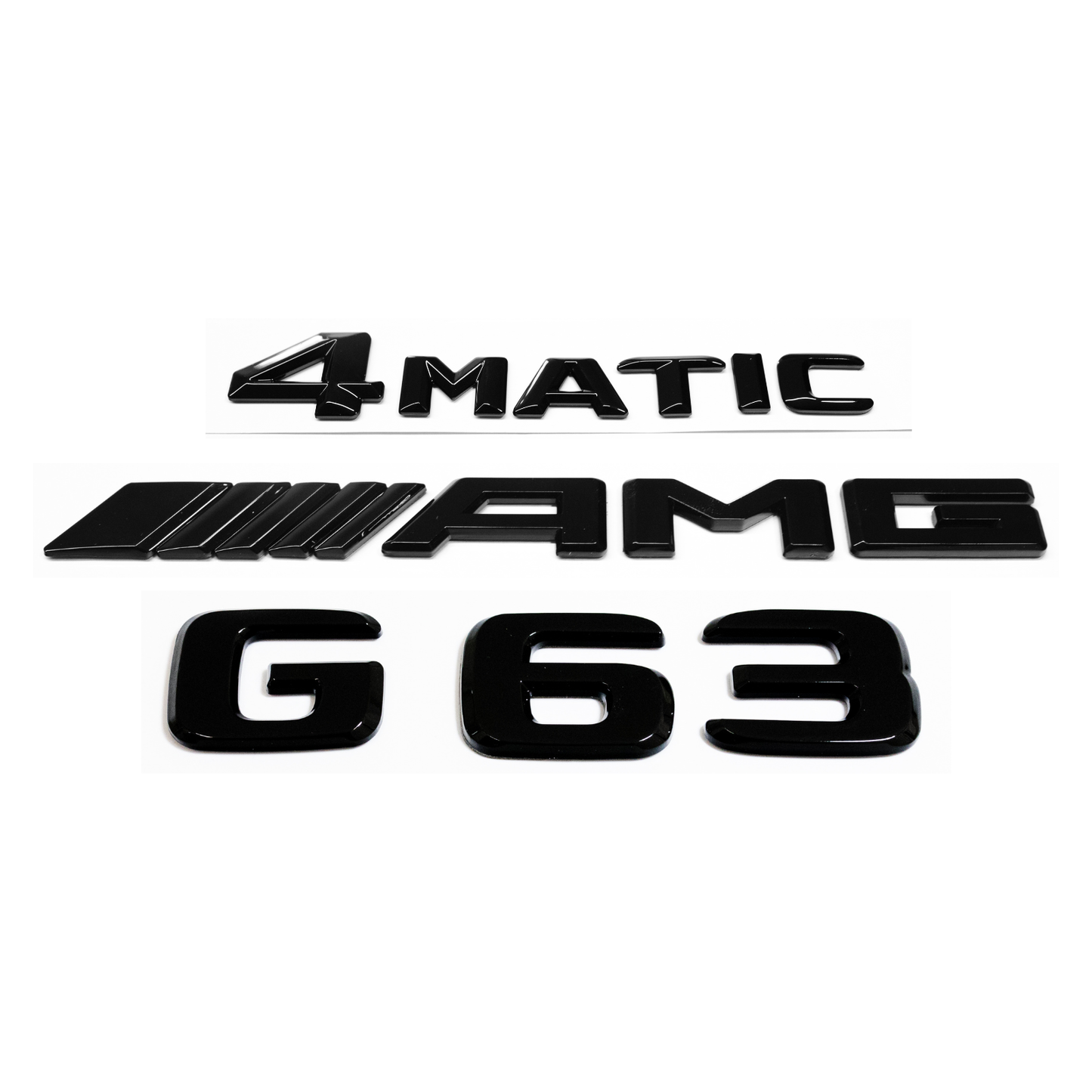 "G63" + "4MATIC" + "AMG" Gloss Black Raised Letter Emblem For Rear Trunk Lid Fits Mercedes G Class