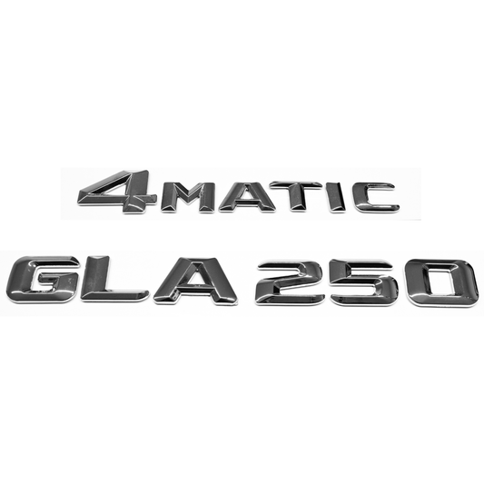 "GLA250" + "4MATIC" Chrome Raised Letter Emblem For Rear Trunk Lid Fits Mercedes GLA