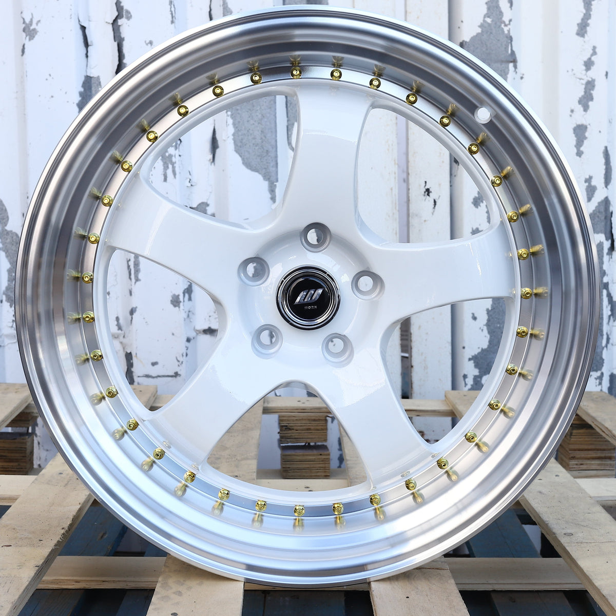 WKS-2 | Work Meister Style Wheels | White Machined Lip + Gold Rivet