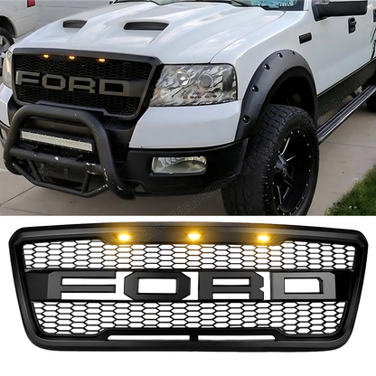 2004-2008 Ford F-150 Front Bumper Raptor Style Grille Black Bumper Mesh W/LED