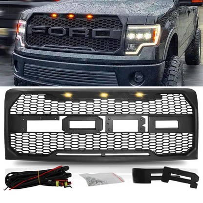 2009-2014 Ford F-150 Front Bumper Raptor Style Grille Black Bumper Mesh W/LED
