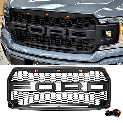 2015-2017 Ford F-150 Front Bumper Raptor Style Grille Black Bumper Mesh W/LED