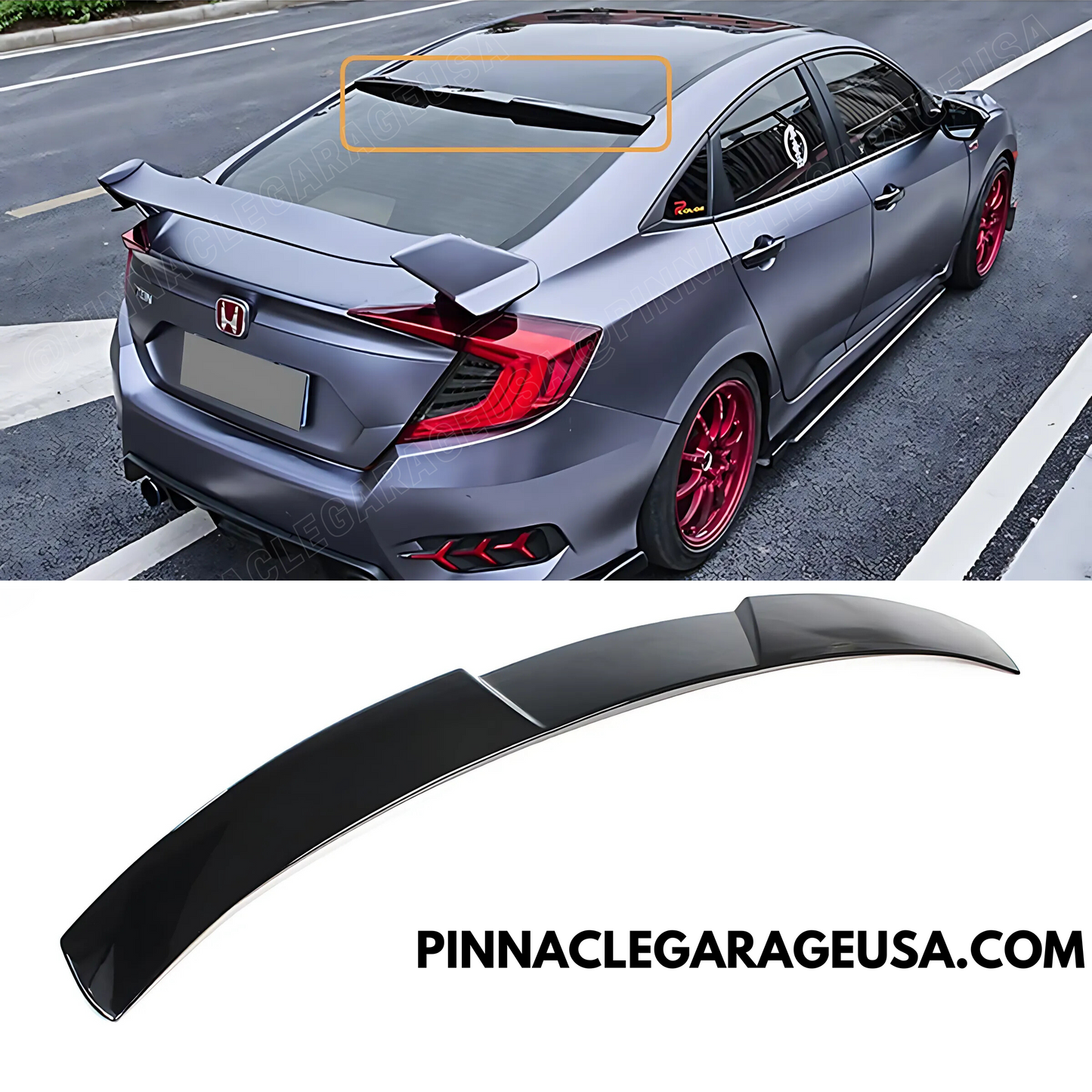 2016-2020 Honda Civic 10th Gen Rear Window RS Style Roof Spoiler Wing