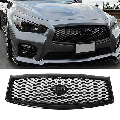 2014-2017 Infiniti Q50 JDM Style Front Grill Bumper Upper Grille Gloss Black Grill