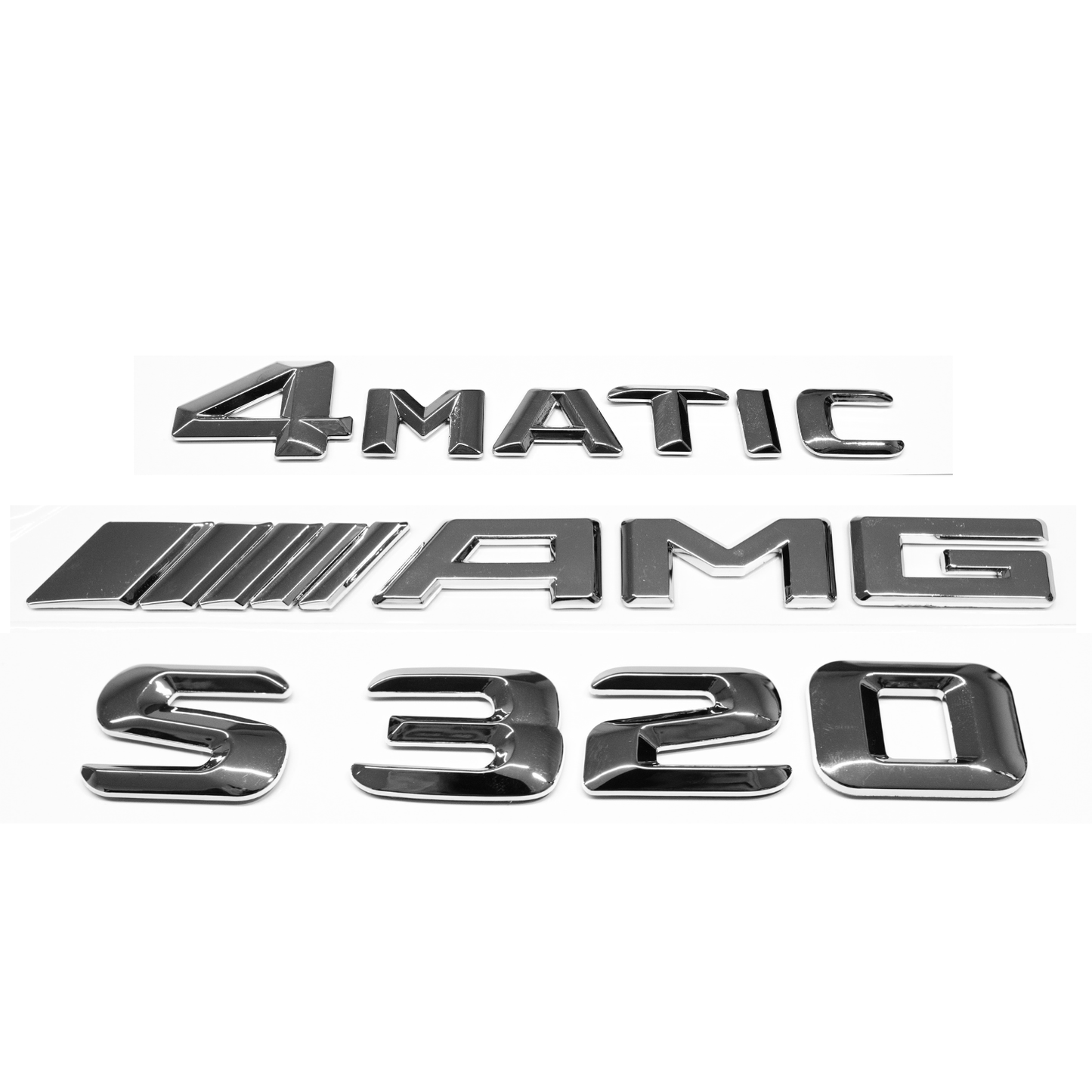 "S320" + "4MATIC" + "AMG" Chrome Raised Letter Emblem For Rear Trunk Lid Fits Mercedes S Class