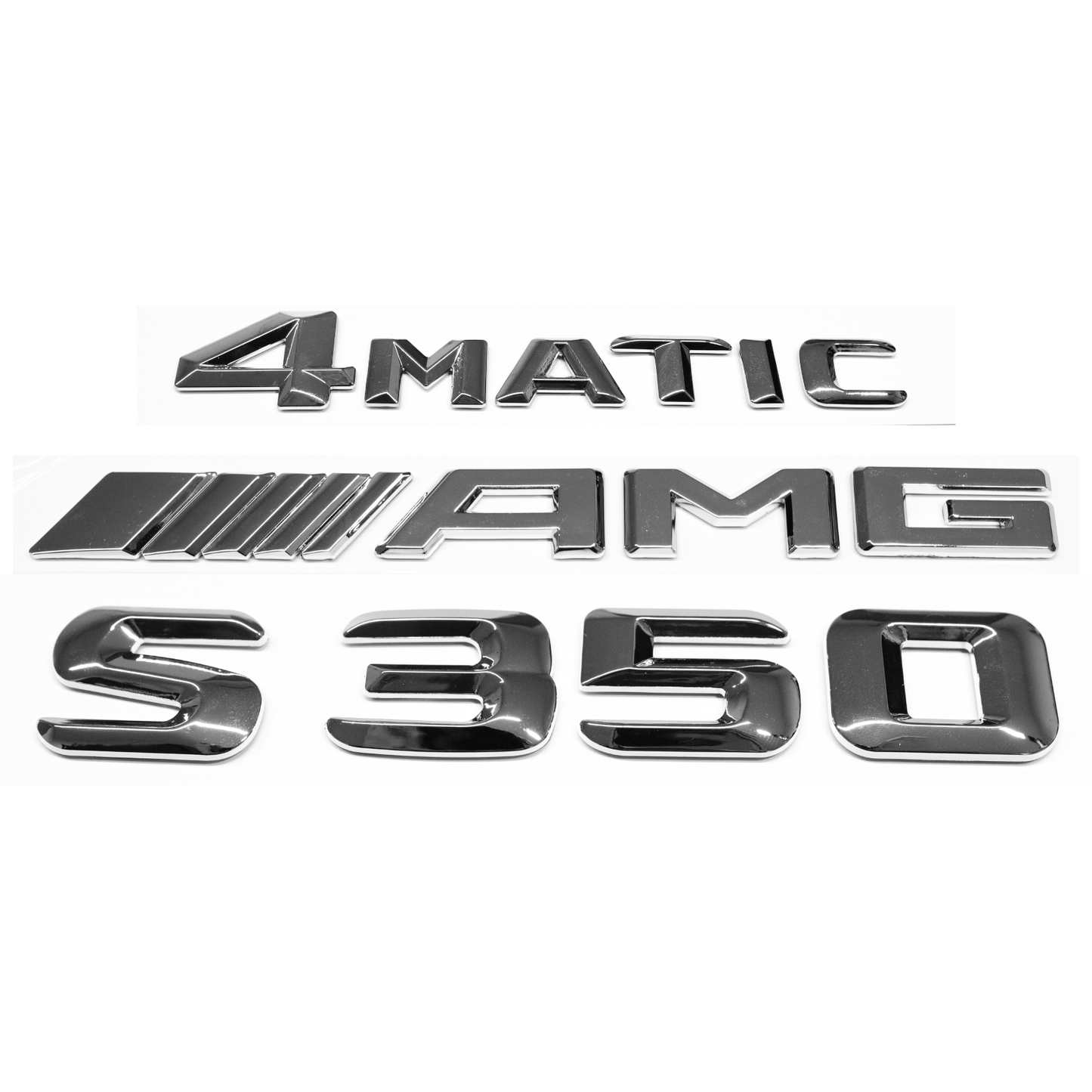 "S350" + "4MATIC" + "AMG" Chrome Raised Letter Emblem For Rear Trunk Lid Fits Mercedes S Class