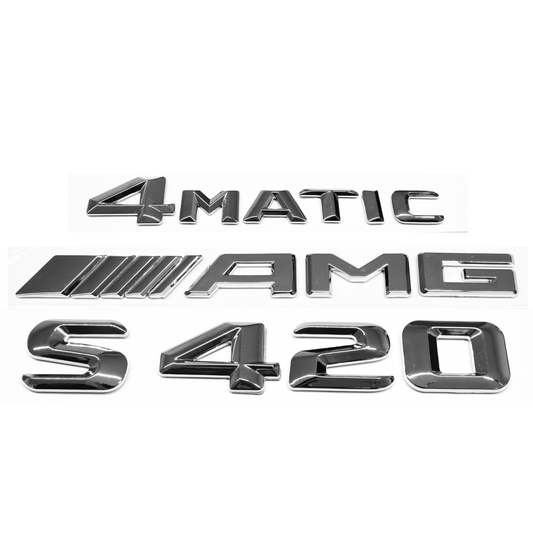 "S420" + "4MATIC" + "AMG" Chrome Raised Letter Emblem For Rear Trunk Lid Fits Mercedes S Class
