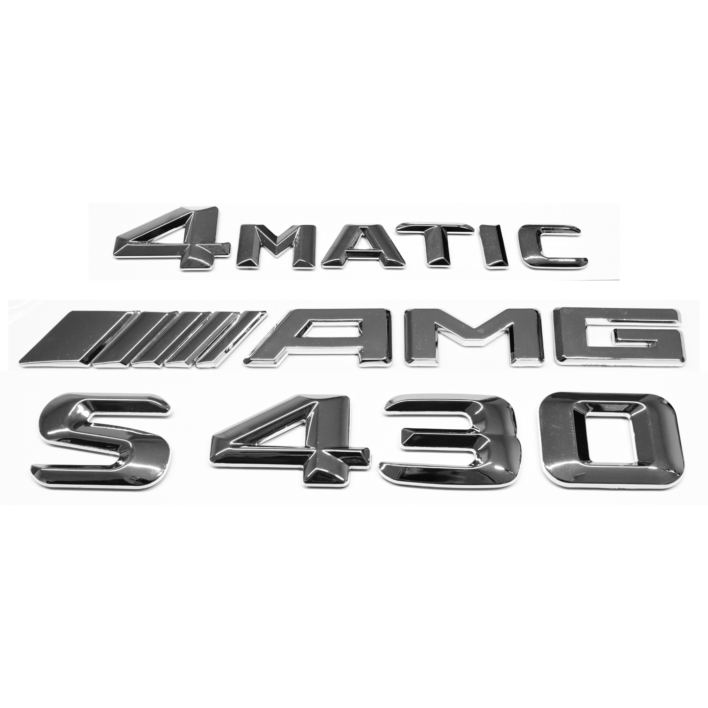 "S430" + "4MATIC" + "AMG" Chrome Raised Letter Emblem For Rear Trunk Lid Fits Mercedes S Class