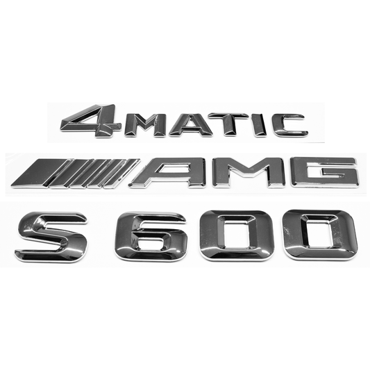 "S600" + "4MATIC" + "AMG" Chrome Raised Letter Emblem For Rear Trunk Lid Fits Mercedes S Class