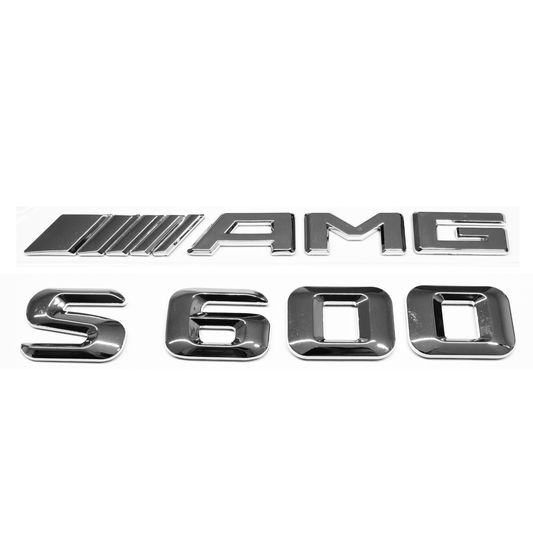 "S600" + "AMG" Chrome Raised Letter Emblem For Rear Trunk Lid Fits Mercedes S Class