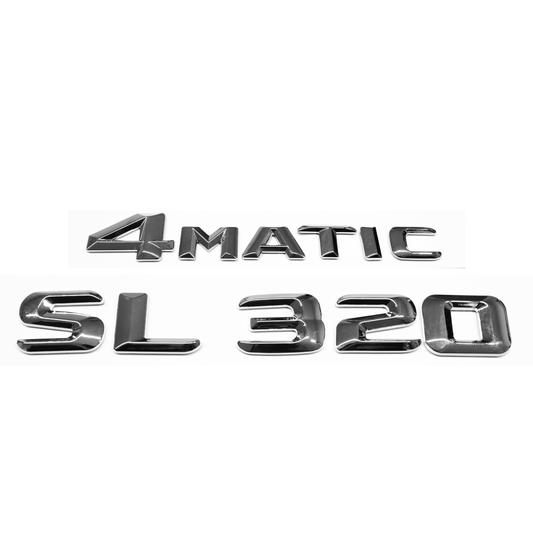 "SL320" + "4MATIC" Chrome Raised Letter Emblem For Rear Trunk Lid Fits Mercedes SL