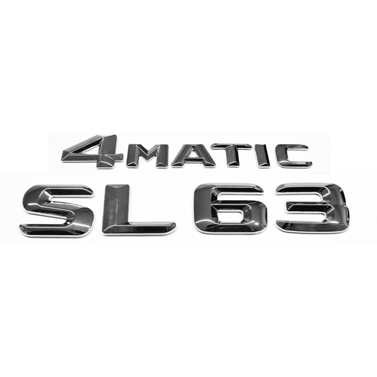 "SL63" + "4MATIC" Chrome Raised Letter Emblem For Rear Trunk Lid Fits Mercedes SL
