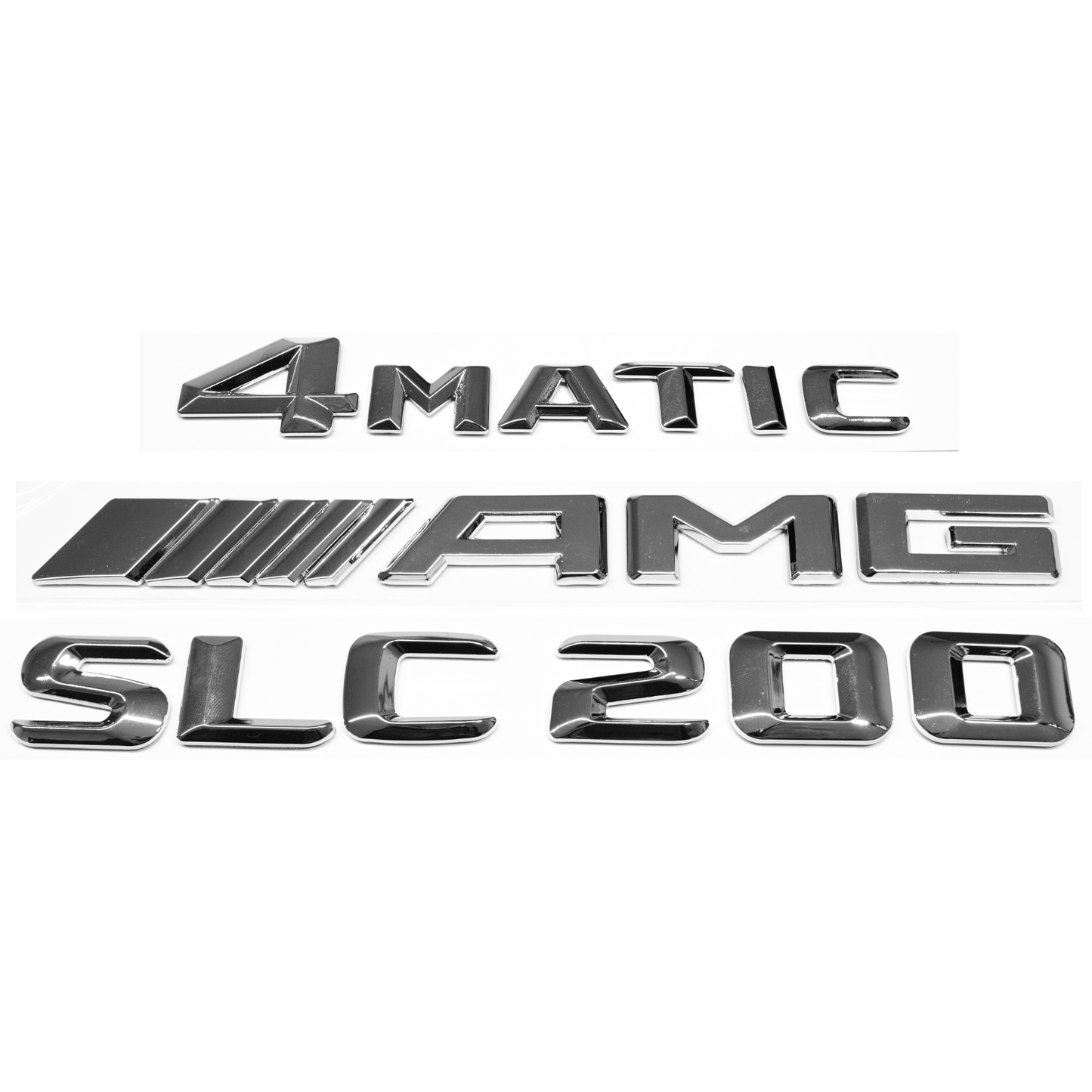 "SLC200" + "4MATIC" + "AMG" Chrome Raised Letter Emblem For Rear Trunk Lid Fits Mercedes SLC