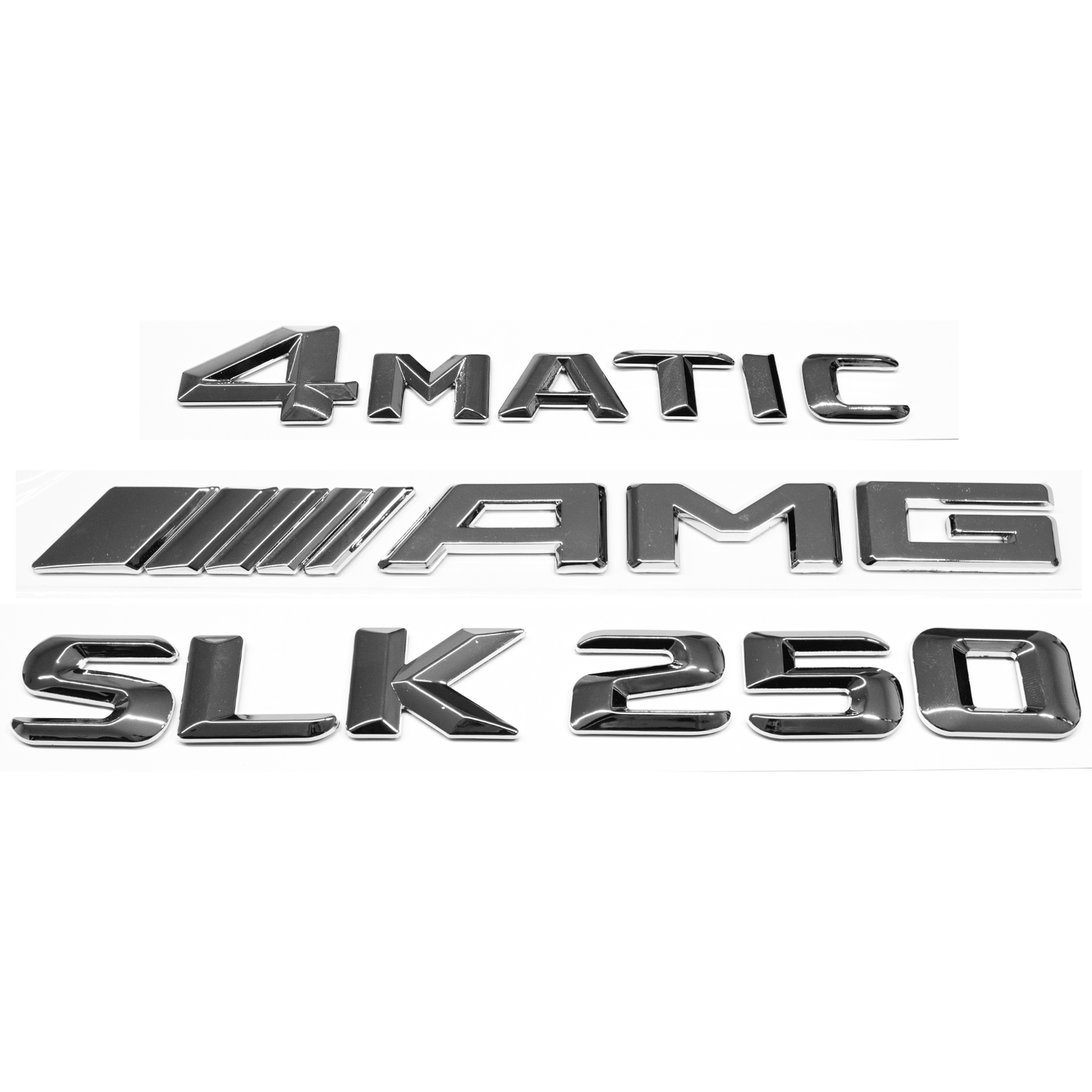 "SLK250" + "4MATIC" + "AMG" Chrome Raised Letter Emblem For Rear Trunk Lid Fits Mercedes SLK