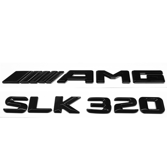 "SLK320" + "AMG" Gloss Black Raised Letter Emblem For Rear Trunk Lid Fits Mercedes SLK