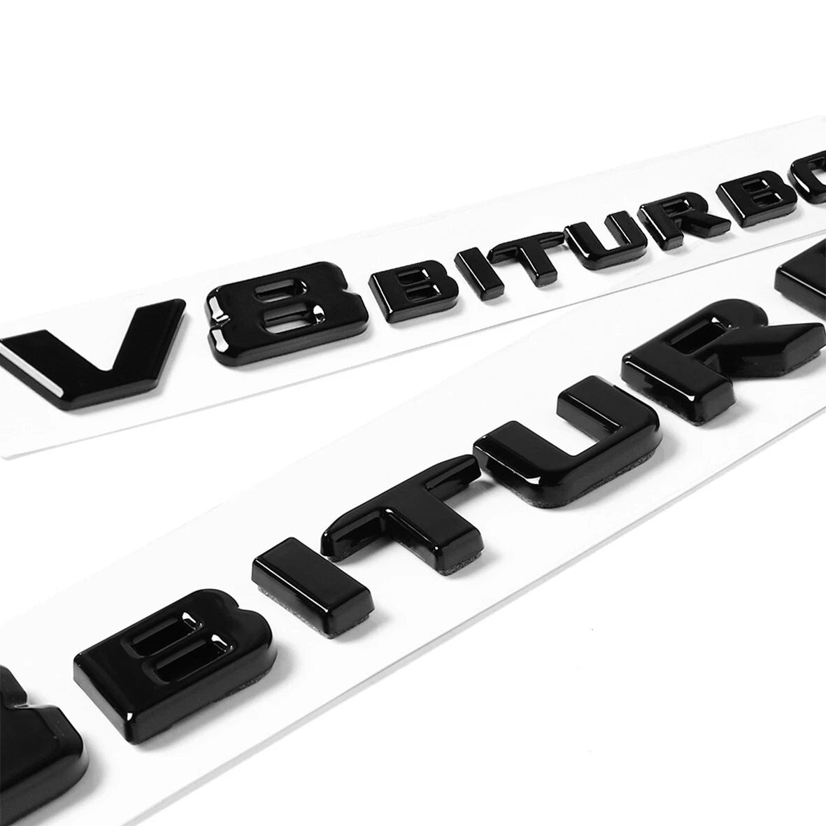 "V8 BITURBO" Gloss Black Raised Letter Emblem Badge For Side Fender Fits Mercedes-Benz Models
