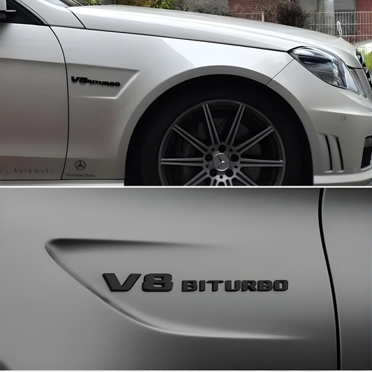 "V8 BITURBO" Gloss Black Raised Letter Emblem Badge For Side Fender Fits Mercedes-Benz Models