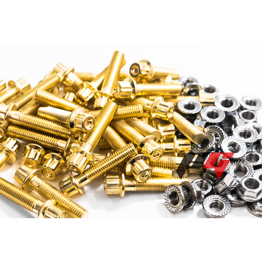 40pcs M7x1x32 Gold 12 Point Wheel Bolts & M7 Wheel Nuts for 2/3 Piece Wheels