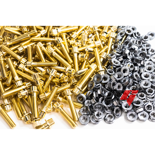 160pcs M6x1x30 Gold 12 Point Wheel Bolts & Nuts for 2/3 Piece Wheels