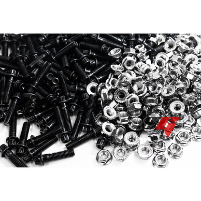 160pcs M6x1x30 Black 12 Point Wheel Bolts & Nuts for 2/3 Piece Wheels