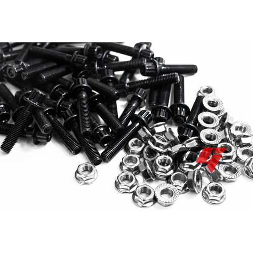 40pcs M6x1x30 Black 12 Point Wheel Bolts & Nuts for 2/3 Piece Wheels