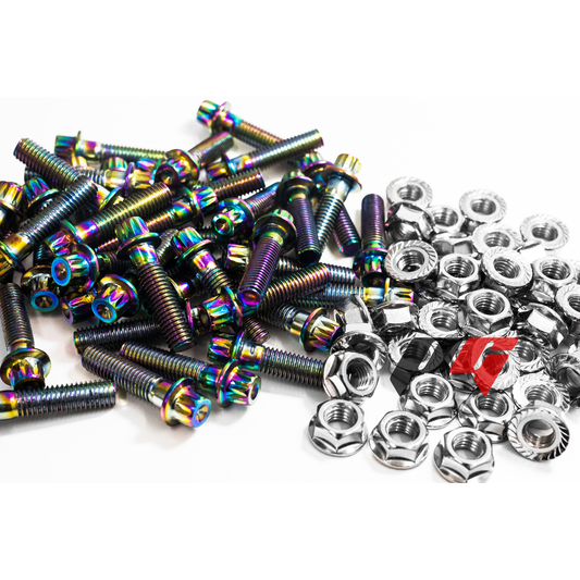 40pcs M6x1x30 NeoChrome 12 Point Wheel Bolts & Nuts for 2/3 Piece Wheels