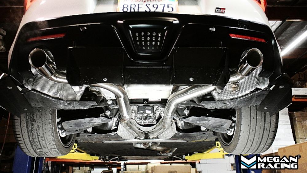 Megan Racing OE-Type Dual Exit Cat-Back Exhaust System with Burnt Blue Tips for 2019+ Toyota Supra (3.0L 6-Cylinder) — MR-CBS-TS20-OE-R-BT+M