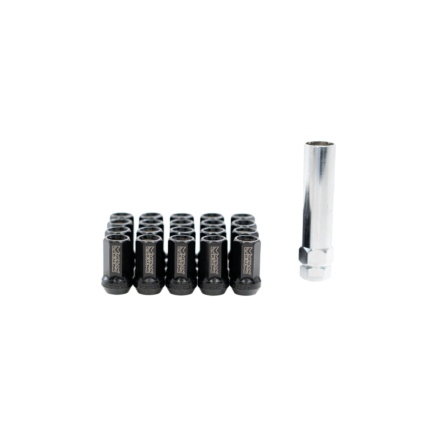 Megan Racing 7-Sided Heptagon Open-Ended Lug Nuts Black (Conical Seat / M12x1.25)