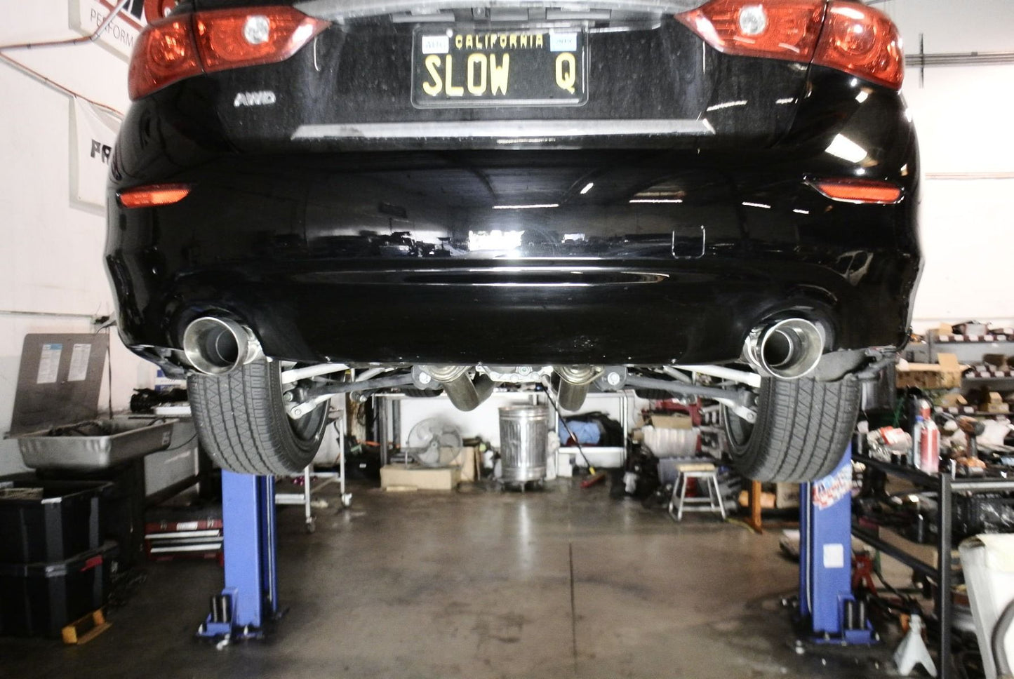 Megan Racing Cat-Back Exhaust System with Burnt Blue Tips for Infiniti Q50 2016+ (3.0 Twin Turbo) — MR-CBS-IQ14X-BT-R + MR-CBS-IQ14X-M