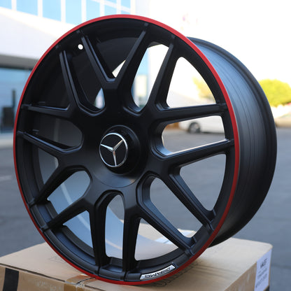 MB11 E63 AMG Style Wheels for Mercedes-Benz, Matte Black with Red Machined Lip, TCW-0192-AN, view 192