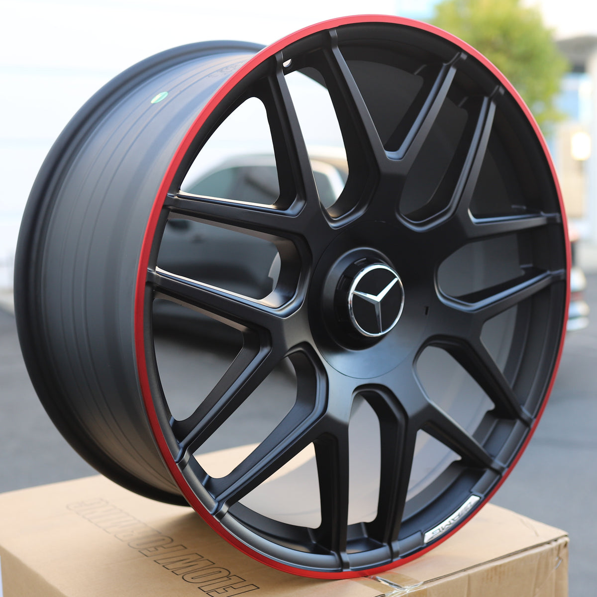 MB11 E63 AMG Style Wheels for Mercedes-Benz, Matte Black with Red Machined Lip, TCW-0192-AN, view 225