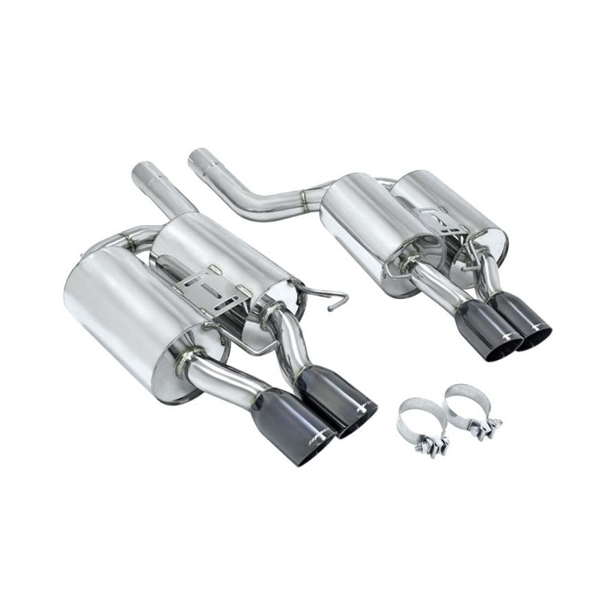 Megan Racing Supremo Exhaust System for 2005–2010 BMW E60 M5 — Black Chrome Rolled Tips — MR-ABE-BE60M5-BC-R + MR-ABE-BE60M5-BC-L + MIDPIPE-BE60M5