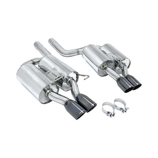 Megan Racing Supremo Exhaust System for 2005–2010 BMW E60 M5 — Black Chrome Rolled Tips — MR-ABE-BE60M5-BC-R + MR-ABE-BE60M5-BC-L + MIDPIPE-BE60M5