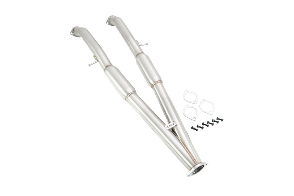 Megan Racing Cat-Back Exhaust System with Burnt Blue Tips for Infiniti Q50 2016+ (3.0 Twin Turbo) — MR-CBS-IQ14X-BT-R + MR-CBS-IQ14X-M