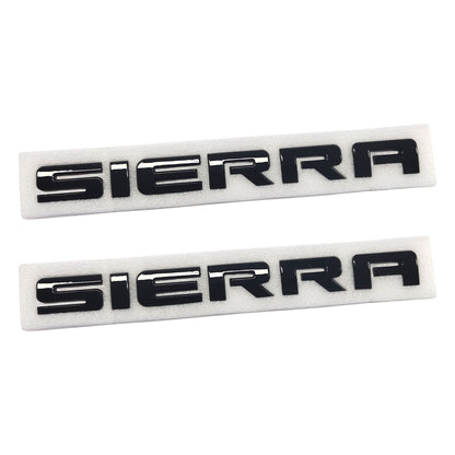 Left & Right Door Emblems For GMC SIERRA Letter Liftgate Nameplates Gloss Black Badge