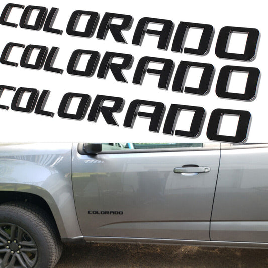 Left & Right Door Emblems For Chevrolet COLORADO Letter Liftgate Nameplates Gloss Black Badge