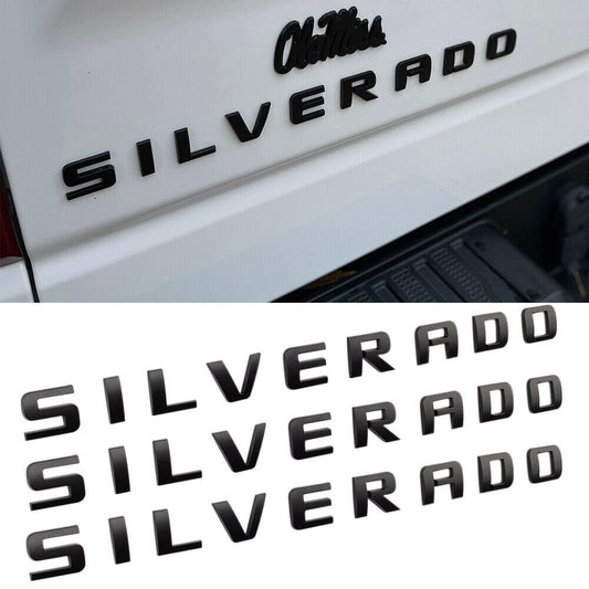 Left & Right Door Emblems For Chevrolet SILVERADO Letter Liftgate Nameplates Matte Black Badge